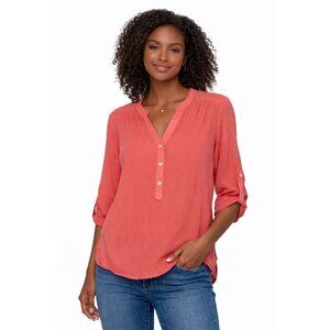 🍹 Tommy Bahama Coral Crinkle Gauze Roll Tab Henley Top XS 🍹
